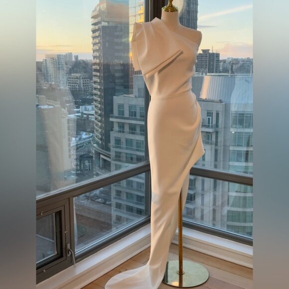 🆕 BRONX & BANCO 🧿 NWOT Stella Asymmetrical Bridal Gown, White - Sz XL / US 10 - Picture 4 of 16